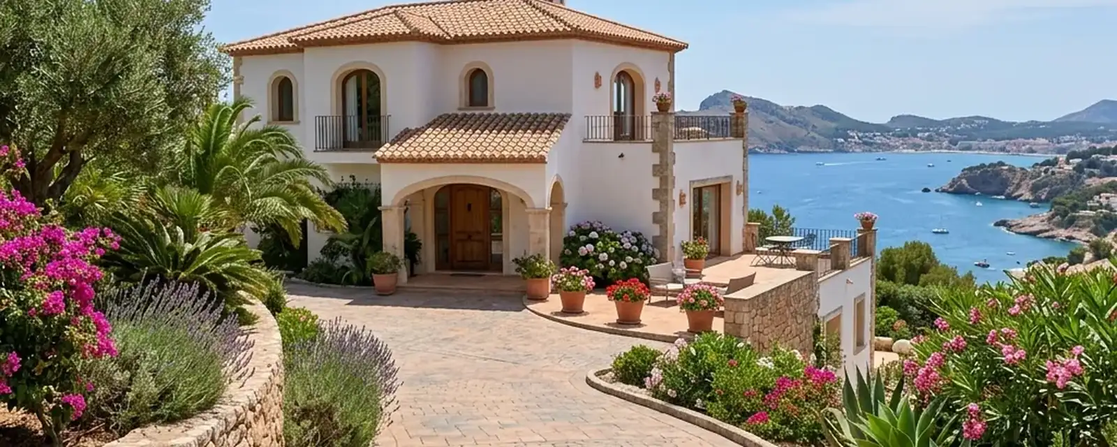 Acceso de hormigón impreso en una vivienda de la costa de Santander