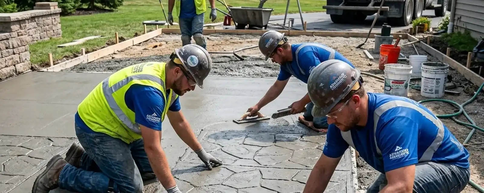 Equipo trabajando en una obra de pavimento de hormigón