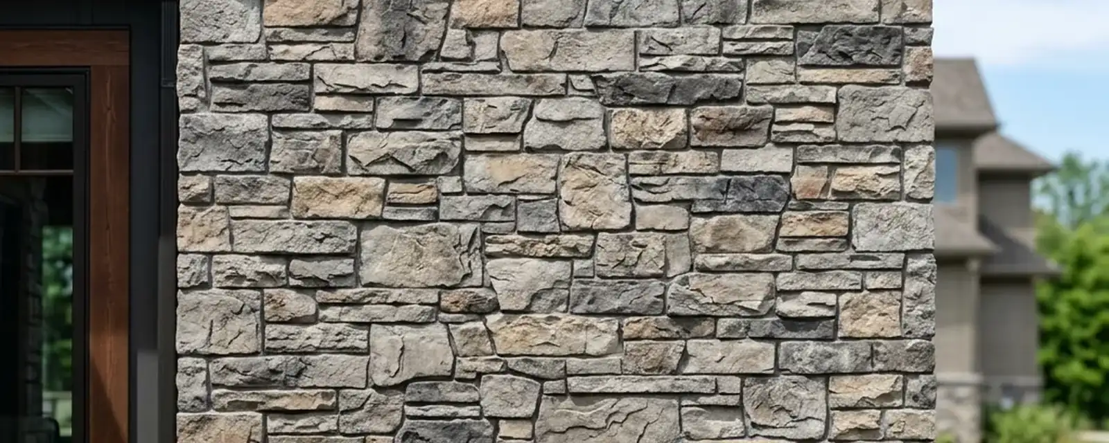 Fachada revestida con hormigón impreso vertical imitación piedra