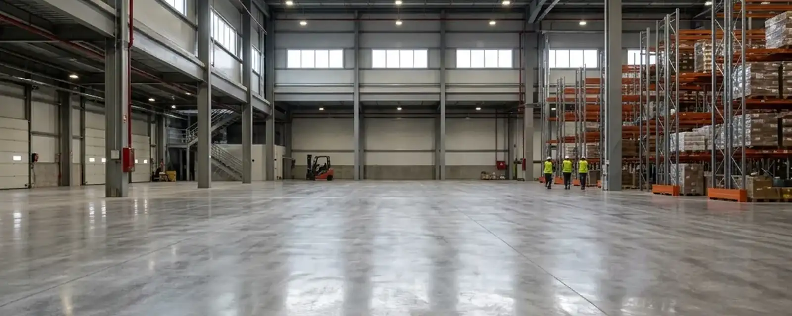 Nave industrial con solera de hormigón pulido en Cantabria
